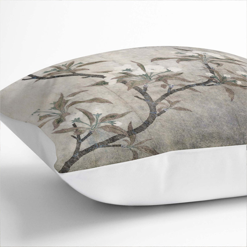 Pear Blossoms by Qian Xuan Cushion with Filling, 55cm H x 55cm W x 20cm D, White