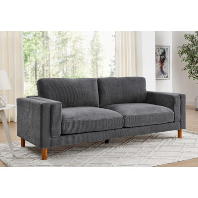 Corduroy Upholstered Square Arm Sofa With Wooden Legs