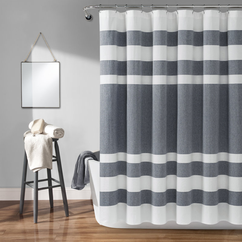 Cape Cod Stripe Cotton Striped Shower Curtain, Navy