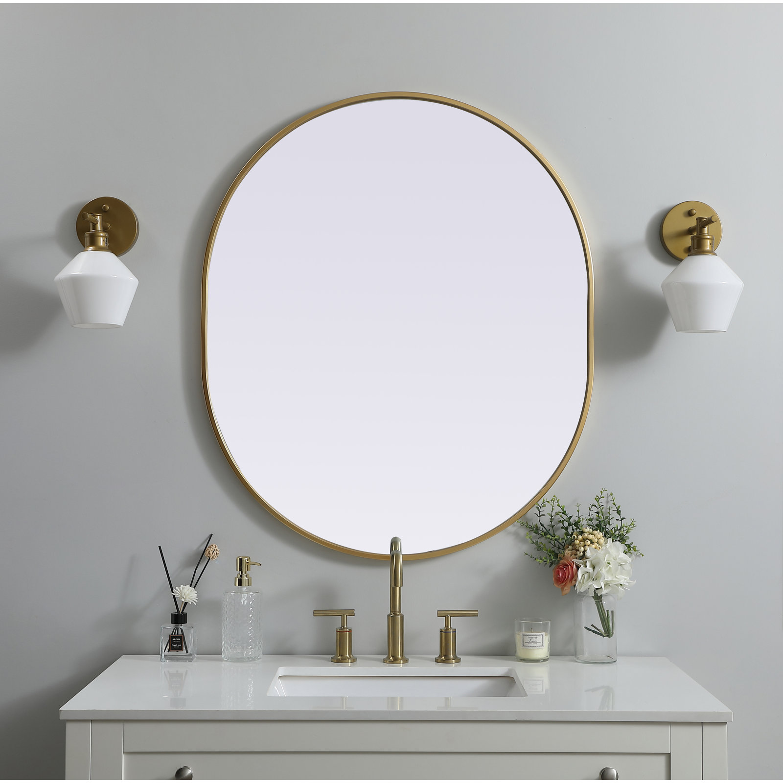 Sabine Metal Pill Wall Mirror, Brass, 36" x 30"