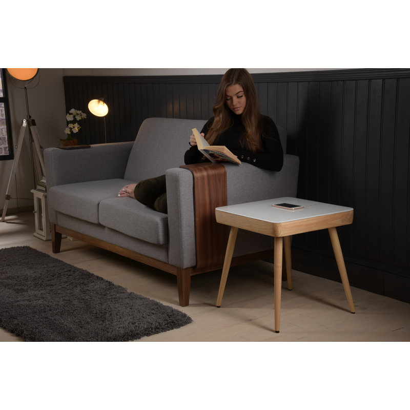 Glass Top End Table with Built-In Outlets