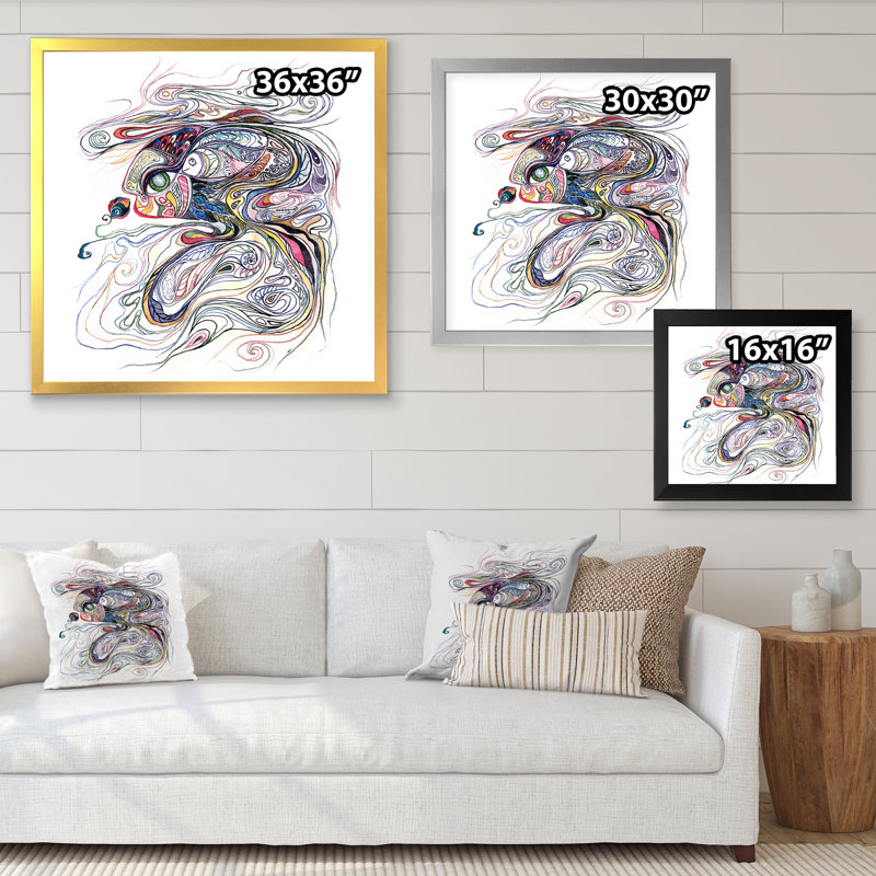 «Magic Mother Fish», peinture sur toile, H 17,5 po x l 17,5 po, Cadre doré