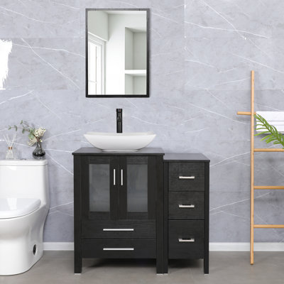  Meuble-lavabo simple 36 po avec comptoir en bois manufacturé, lavabo vasque, robinet et miroir non inclus