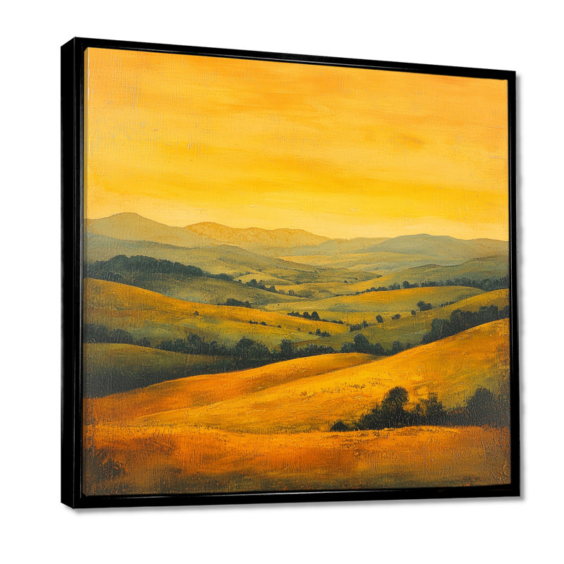 «Countryside Golden Hour Over The Hills I», art mural sur toile, Impression encadrée flottante sans passe-partout