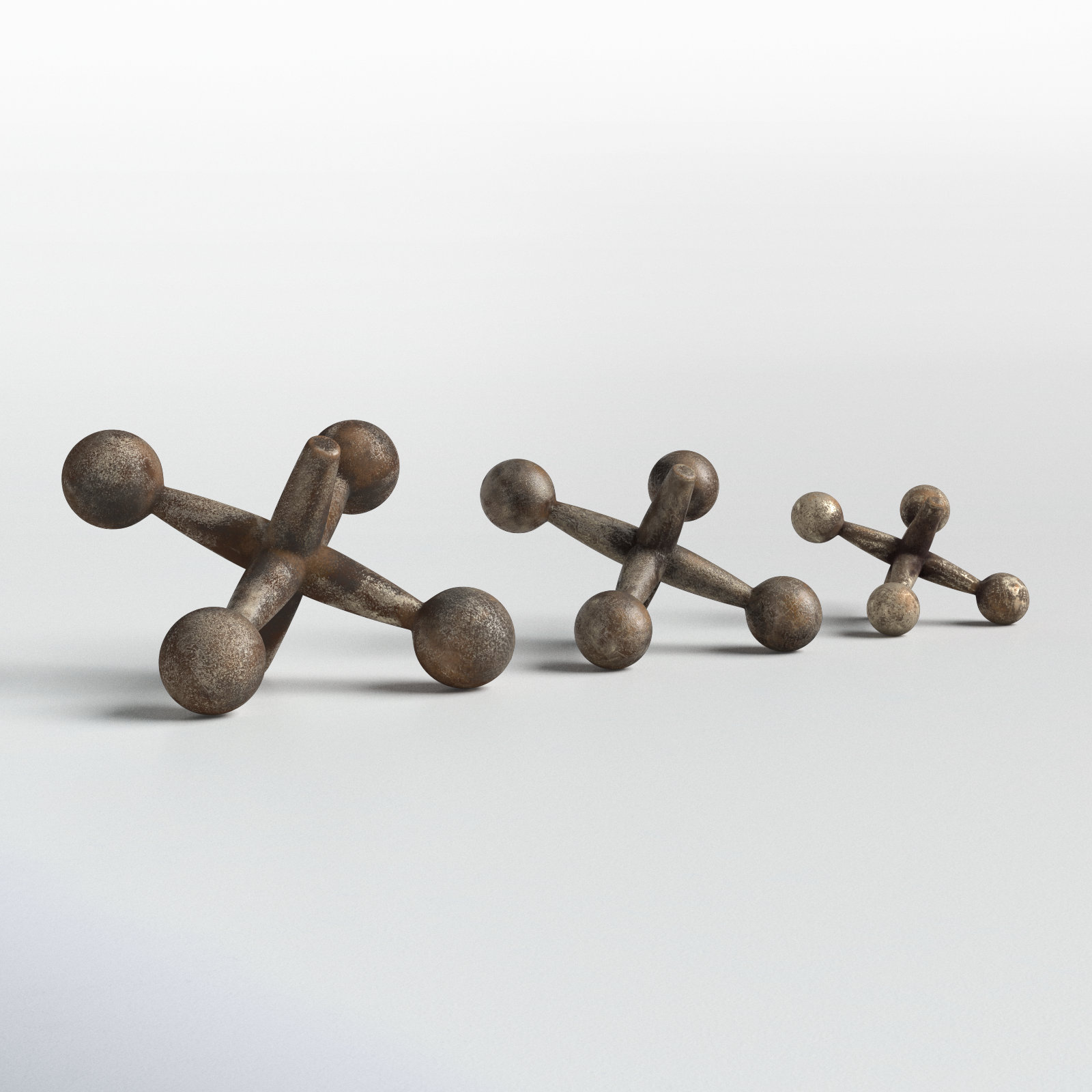 Alexandro 3 Piece Jacks Sculpture Set, Gold