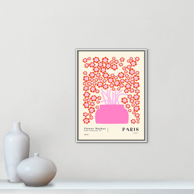 Marché aux fleurs. «Paris Print» par NKTN, Framed Canvas, Flotteur blanc, L 19,5 po x H 25,5 po
