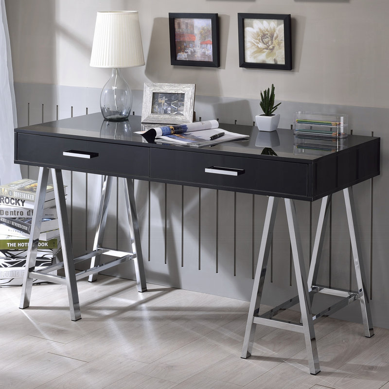 Bureau d'écriture noir à 2 tiroirs noir brillant
