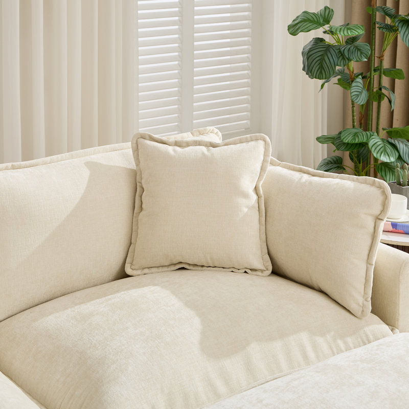 Schmucker Modular Sleeper Sectional Sofa, Oversized Cloud Couch With Ottoman, Beige Chenille, 33" H x 78" W x 35" D