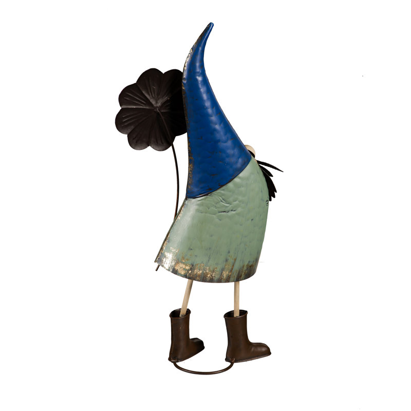 Statue de nain de jardin Hazlee tenant une fleur bleue