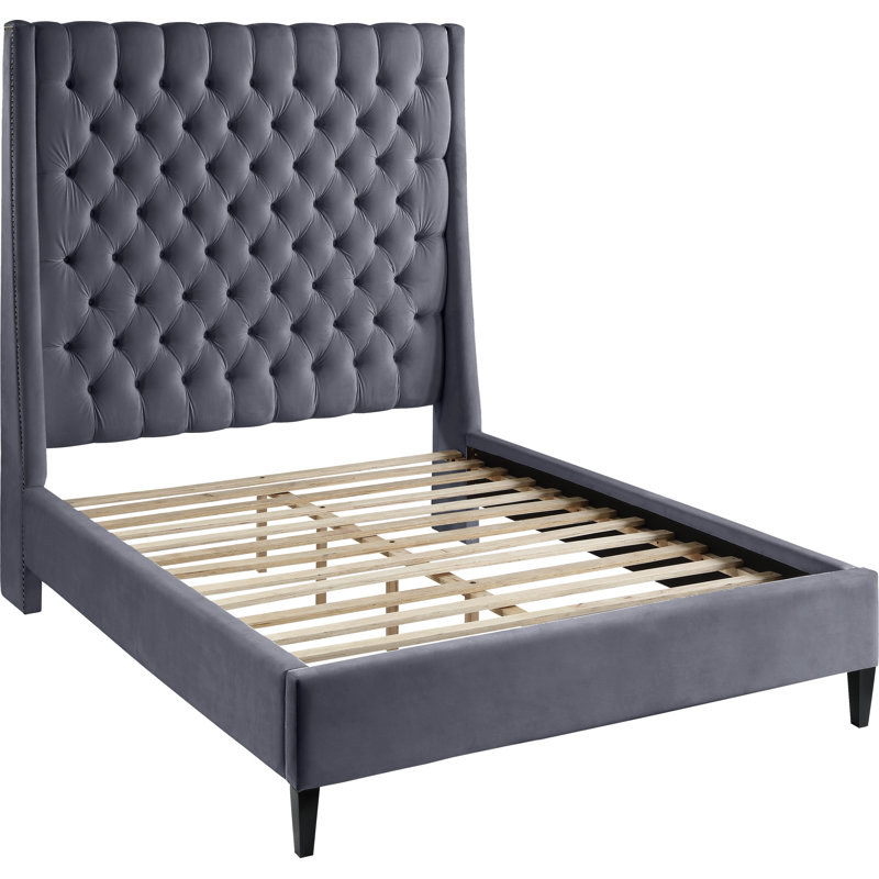 Dymph Upholstered Wingback Bed, Grey Velvet, King