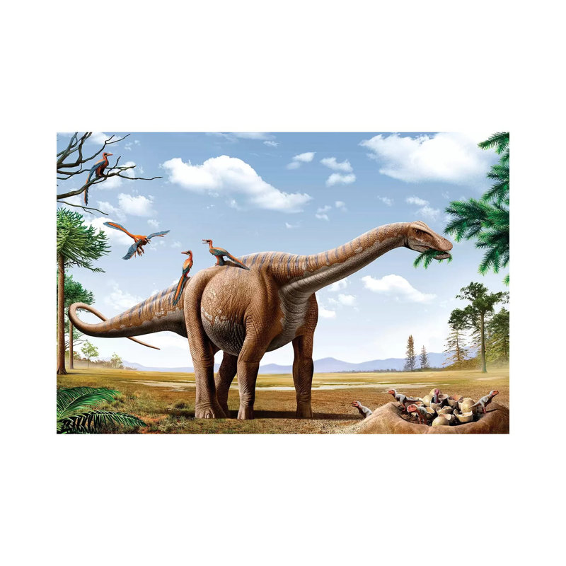 A Rapetosaurus Feeding On Leaves With Rahonavis On Its Back by Mohamad Haghani - Wrapped Canvas Painting