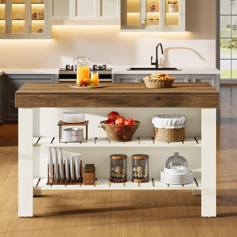 Wood Kitchen Island, White