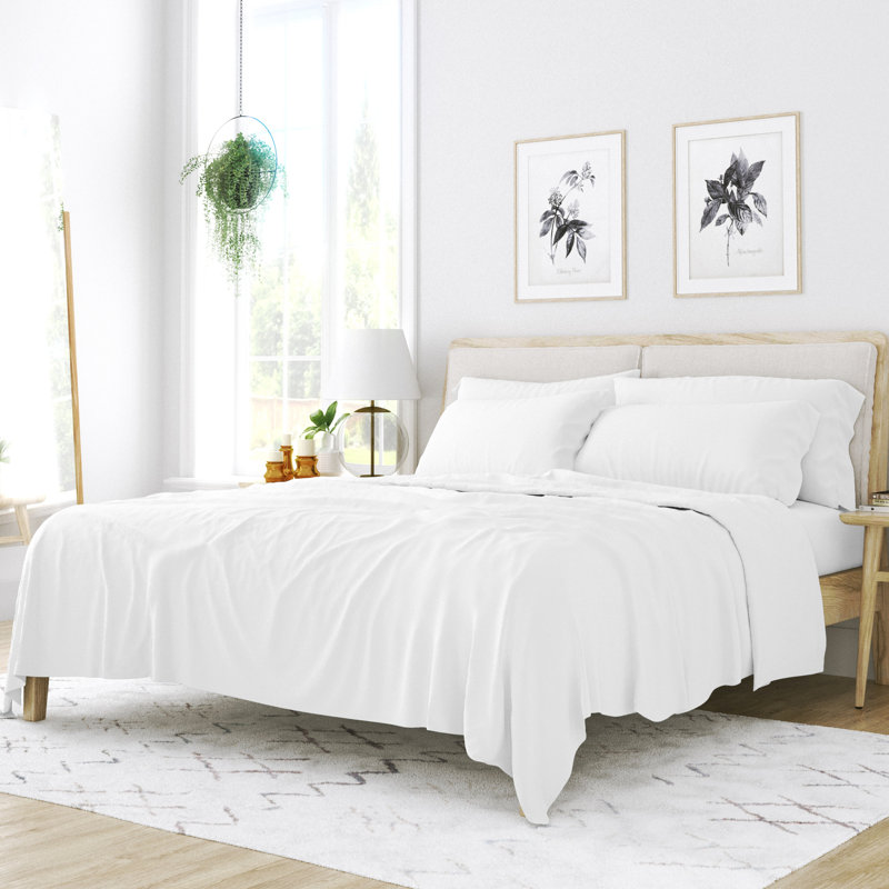 Ensemble de draps pour lit en microfibre brossée de 6 pièces Simply Soft, Blanc