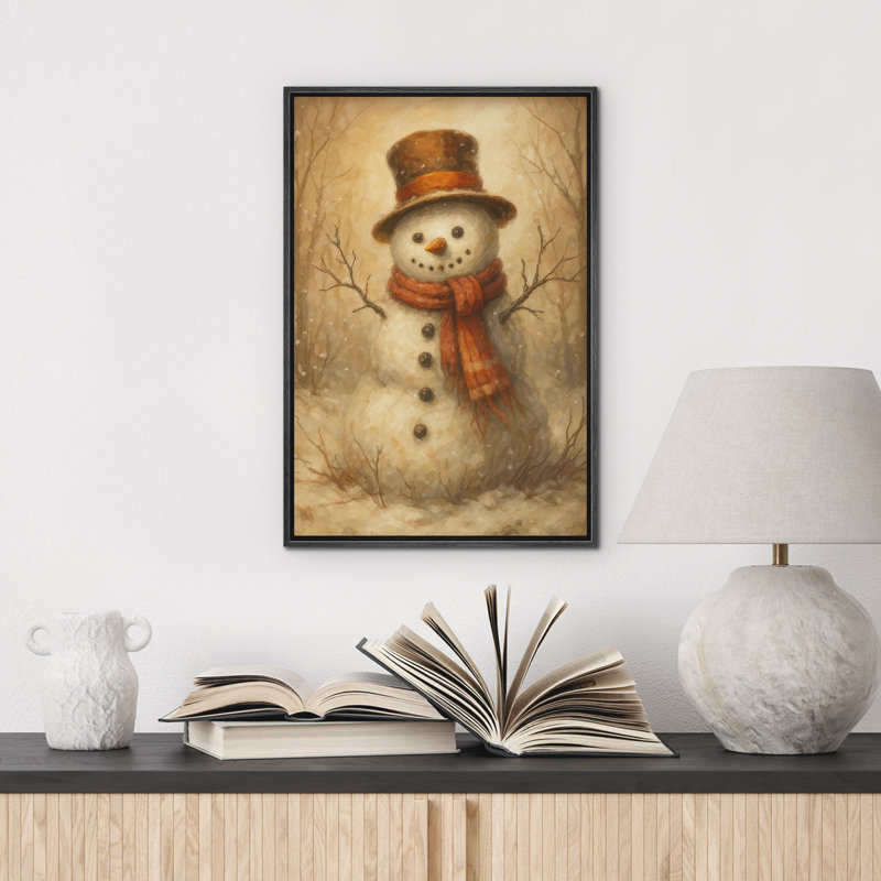 Bonhomme de neige avec chapeau et écharpe, H 36 po x l 24 po x P 1,5 po, Noir