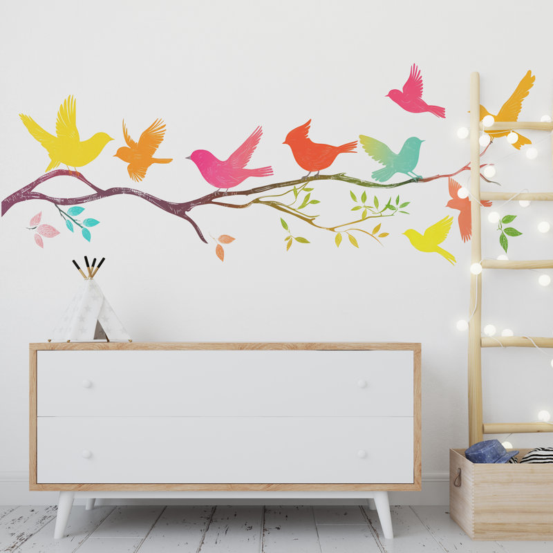 Adhésif décoratif oiseaux volants, chambre d'enfant colorée, branche d'arbre, amovible, décoration murale pour enfants, 078 g