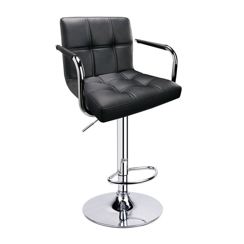 Square Back With Armrest Adjustable 32.5" Bar Stool, Black