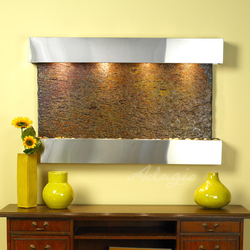 Sunrise Springs Natural Stone Fountain with Light, Stainless Steel/Black Featherstone Slate
