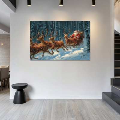 Santa Claus Wall Art - Christmas Pictures Wall Decor, Vintage Christmas Paintings Canvas Wall Art for Living Room, Winter Wonderland Framed Artwork Prints, 24×32 inches