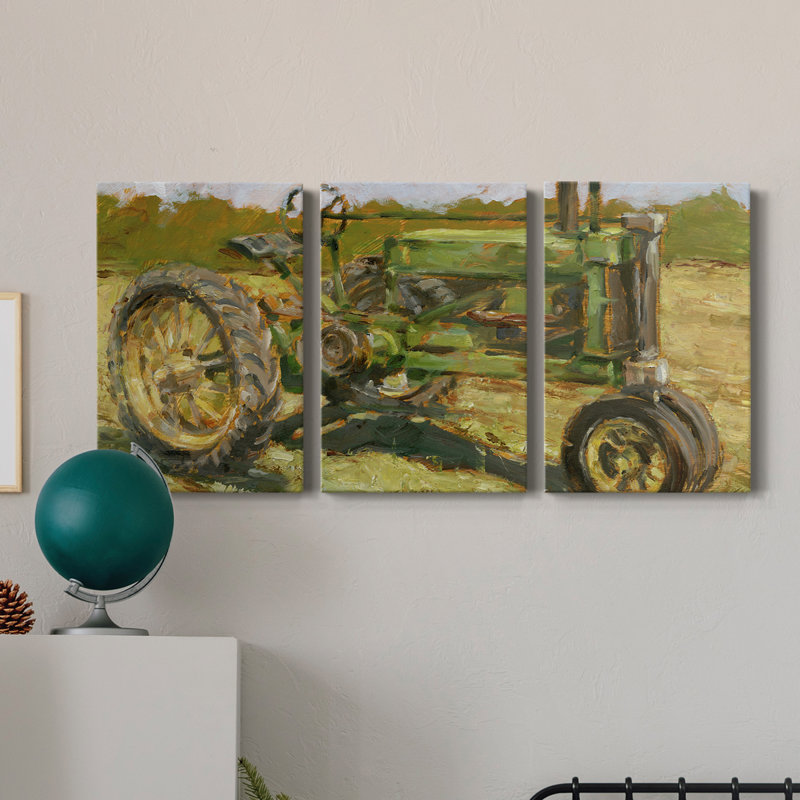 Rustic Tractors I - Toile tendue avec châssis de qualité supérieure - Prêt à accrocher, H 12 po x l 24 po x P 1 po