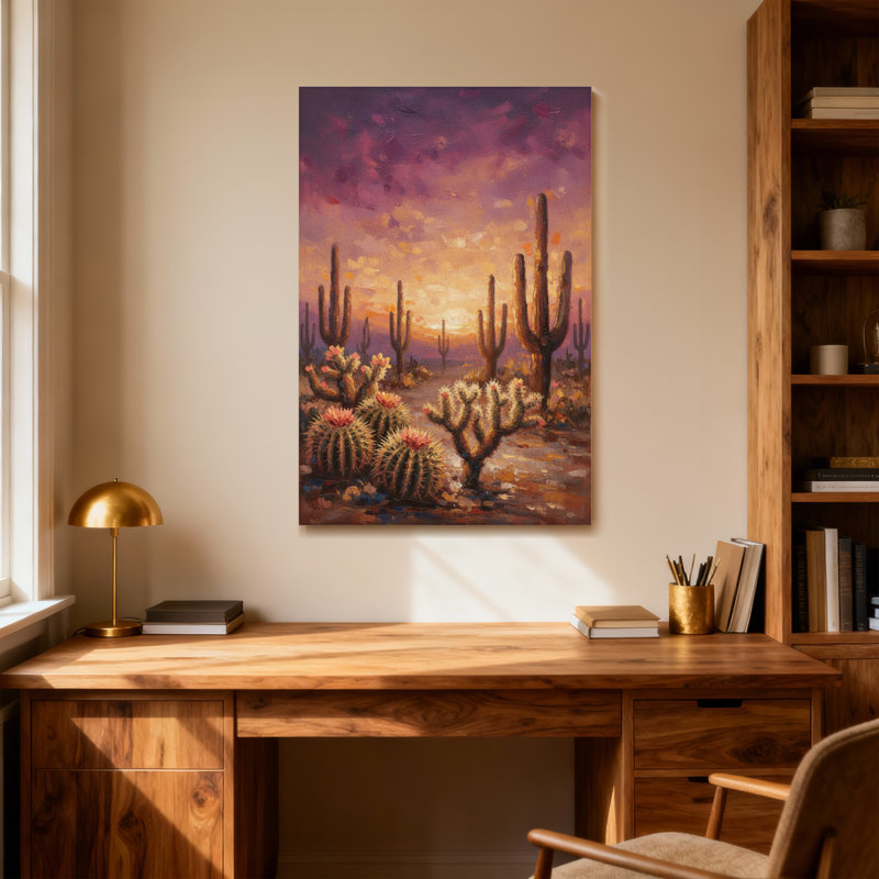 «Plants & Flowers Desert Cactus Sunset», reproduction d'art, H 24 po x l 16 po