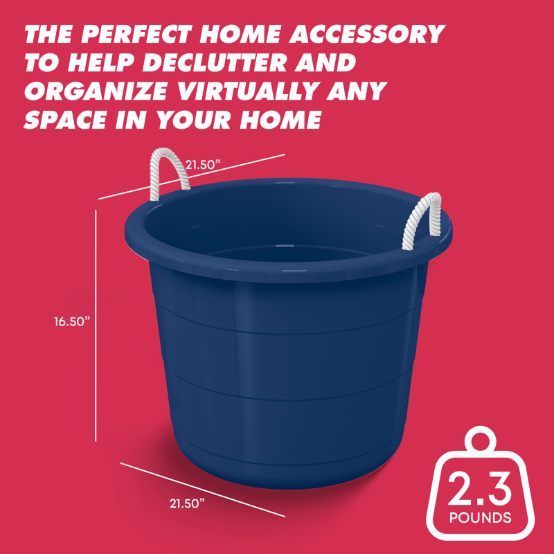  Seau de rangement ouvert rond de 17 gallons avec poignées en corde, bleu, paquet de 8