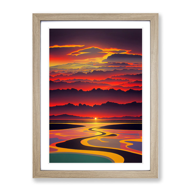 Exquisite Sunset View - Single Picture Frame Print, 46cm H x 34cm W x 2cm D, Oak