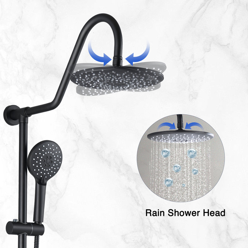 10" Rainfall & Handheld Showerhead Shower System With Matte Black Slide Globule Head And Gathering