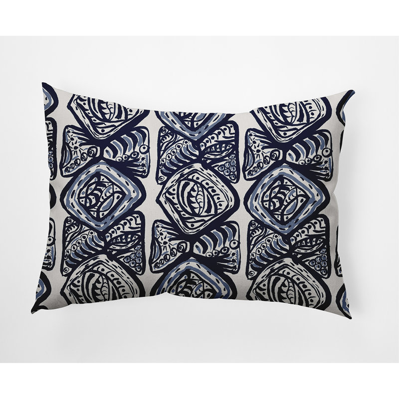 Geometric Outdoor Reversible Throw Pillow, Navy Blue