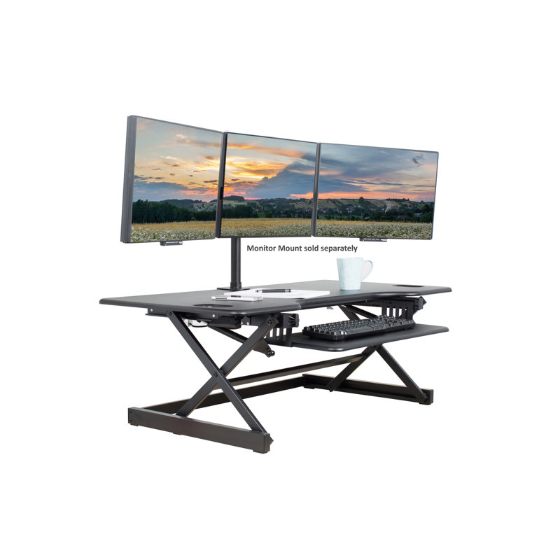  46 in. Black Tall Height Adjustable Standing Desk Converter with Triple Monitor Riser and Dual Gas Spring Lift System