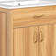 Meuble-lavabo de 36 po en bois massif avec portes et tiroirs à fermeture en douceur, tablette de rangement intérieure réglable, meuble de rangement autoportant pour les petites salles de bain