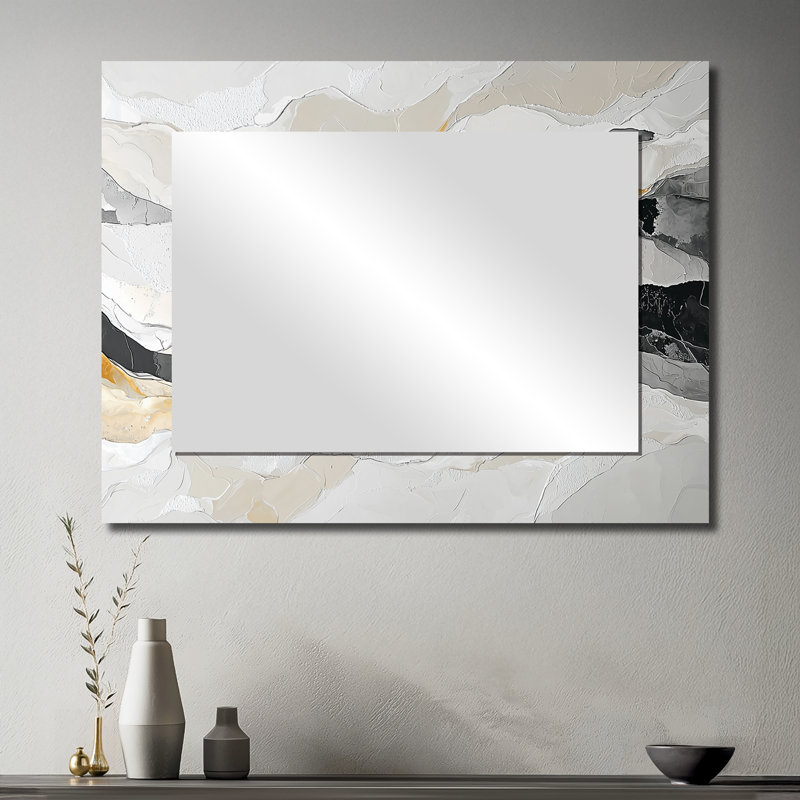 «Grey Black Paint Drift River», art cinétique - art abstrait miroir mural - imprimé sur métal, 30 po x 40 po