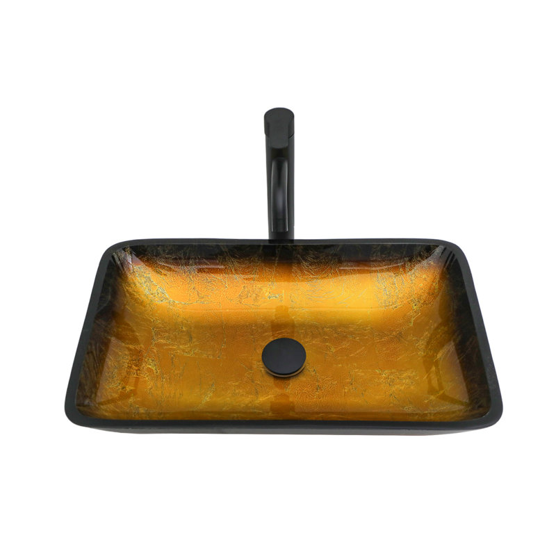Bathroom Vessel Sink Above Counter Amber Gold Gradient Tempered Glass Bowl Square Sink For Bathroom (No Faucet)
