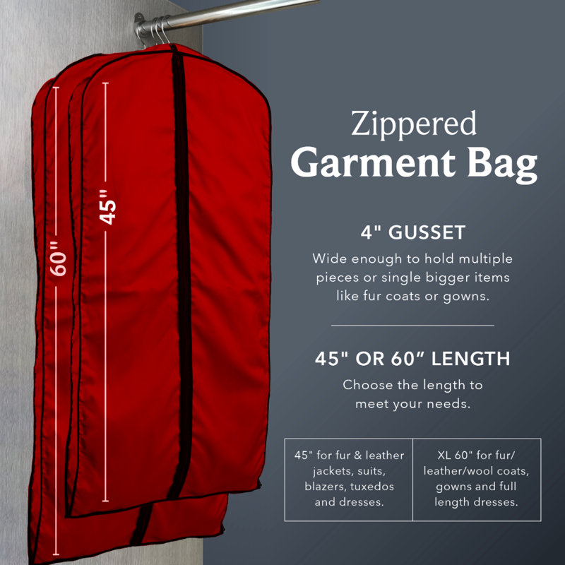 Sac à vêtements en popeline respirante, H 60 po x l 24 po x P 4 po, Rouge, noir