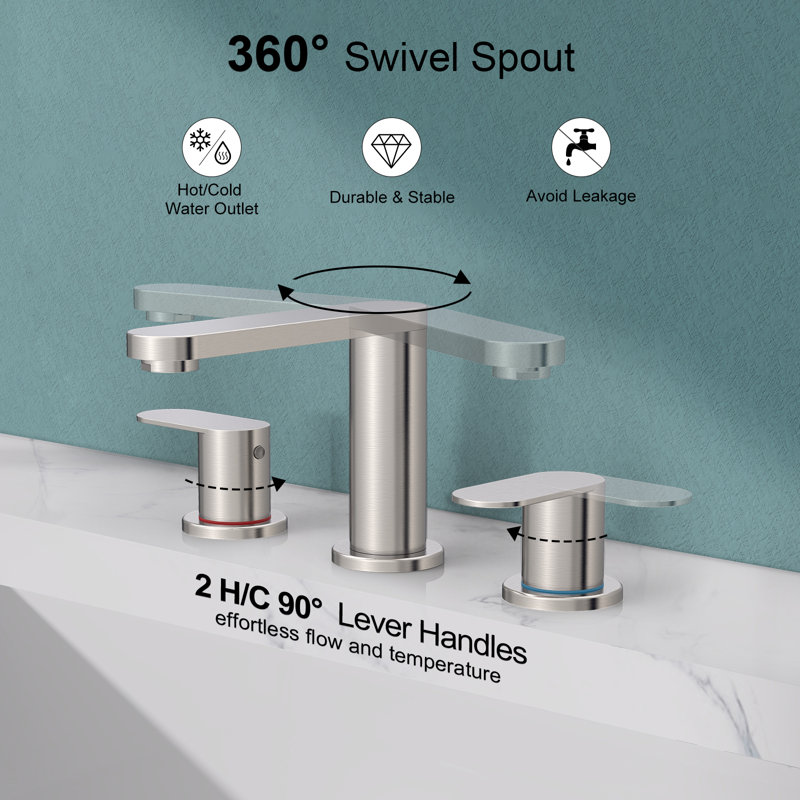 8 In. Waterfall Widespread 2-Handle Bathroom Faucet With Pop-Up Drain Assembly In Brushed Nickel, Brushed Nickel