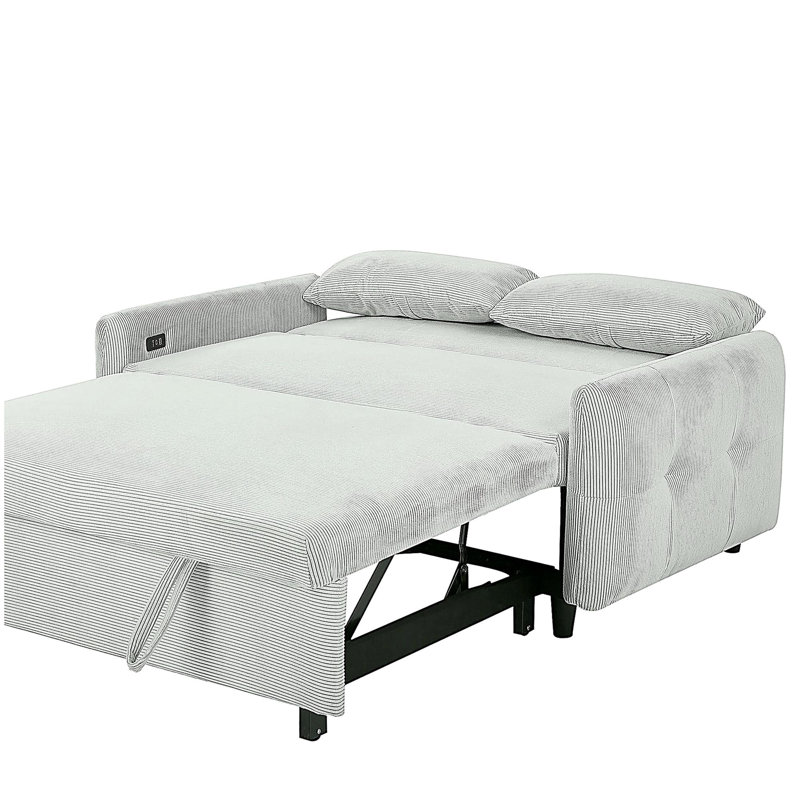 57,48 po Canapé-lit convertible 2 places avec canapé-lit et canapé-lit moderne avec deux coussins décoratifs et ports USB pour le salon, gris-vert clair