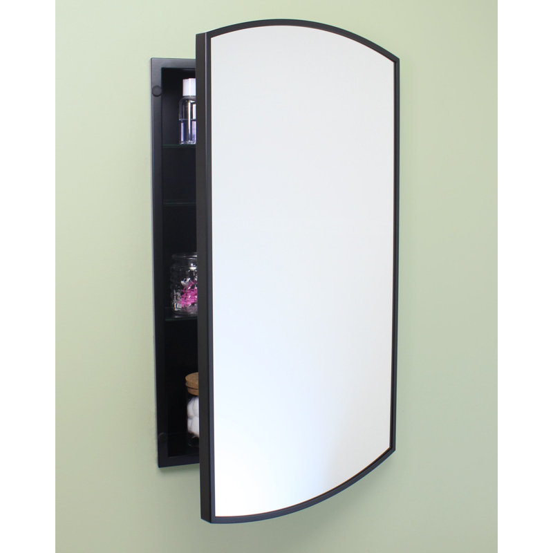 16x26 Harper Crescent Metal Framed Recessed Bathroom Medicine Cabinet, Arched Mirror, 14x24 in-Wall Opening, Powder-coated Steel, Adjustable Glass Shelves, Magnet Close