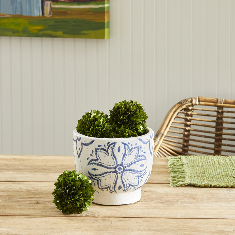 Killam White and Blue Mediterranean-Style Ceramic Cachepot