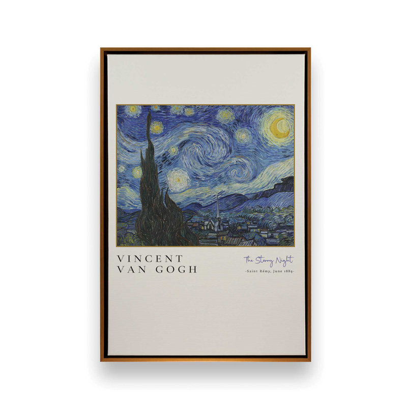 La nuit étoilée de Van Gogh, H 12,75 po x l 8,75 po, Cadre flottant or poli