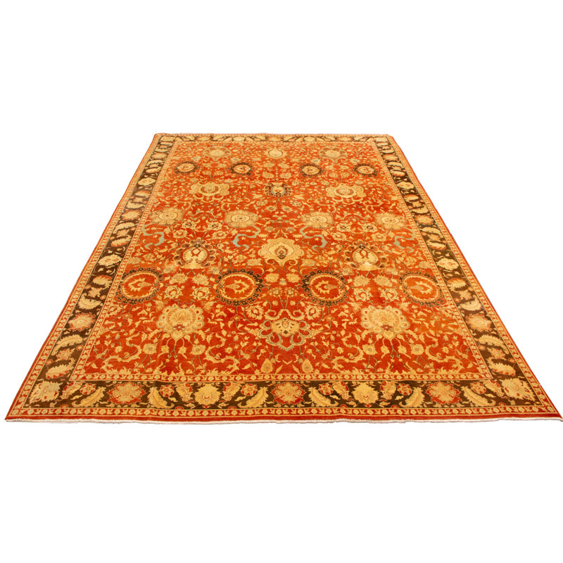 Tapis décoratif en laine noué à la main de conception unique 10 pi x 14 pi 5 po Deolinda New Age Ivoire