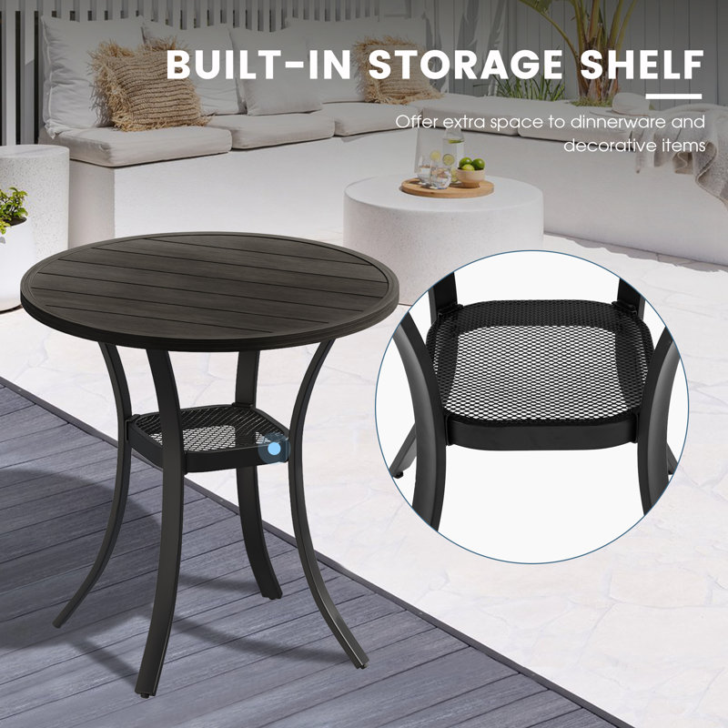 Thaliana Round Metal Outdoor Dining Table , 27.6'' in. W 27.6'' in. D, Dark Gray Woodlike