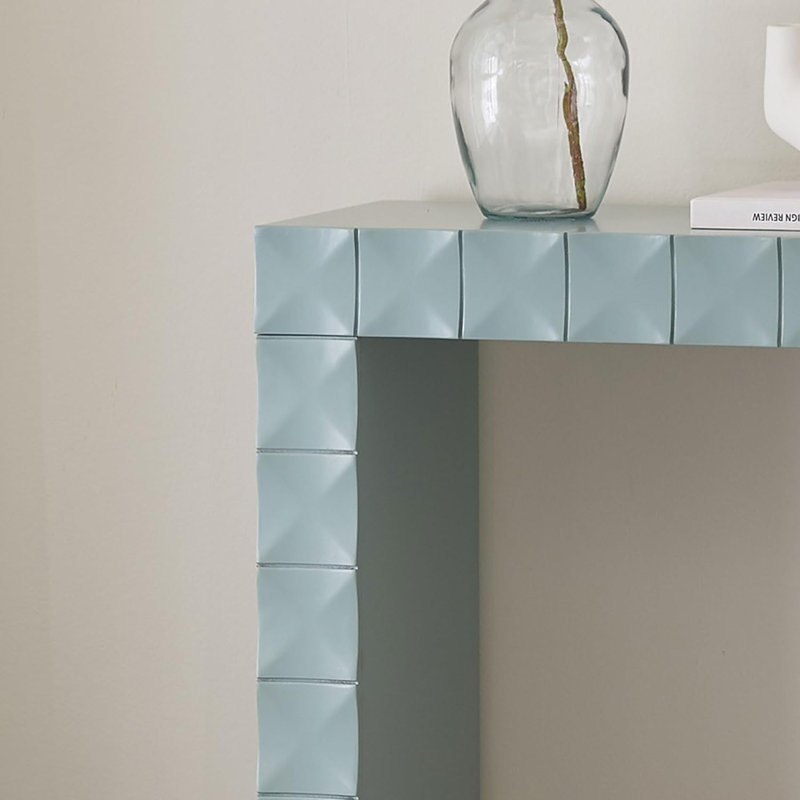 Latitude Run Wooden Console Sofa Table with Lower Shelf in White Finish Featuring Clean Rectangular Top and Slim Wood Legs for Stylish Entryway Hallway Living Room Accent Table - Blue