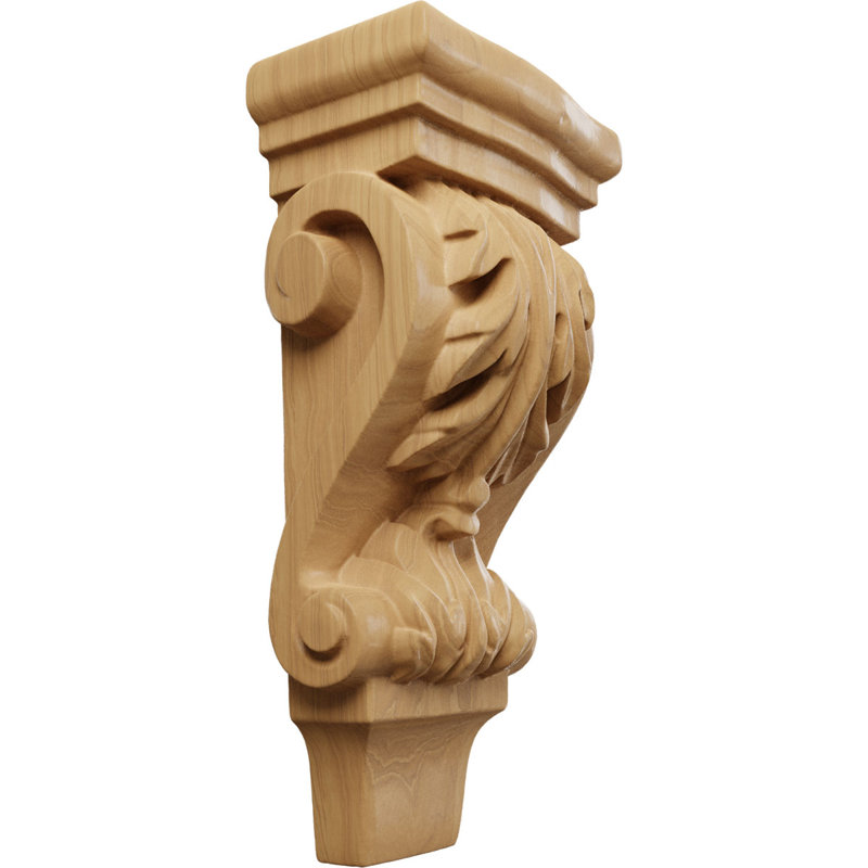 Petit corbeau en bois de pilastre Acanthus l 3 po x P 1 3/4 po x H 6 po (paquet de 6), Cerisier