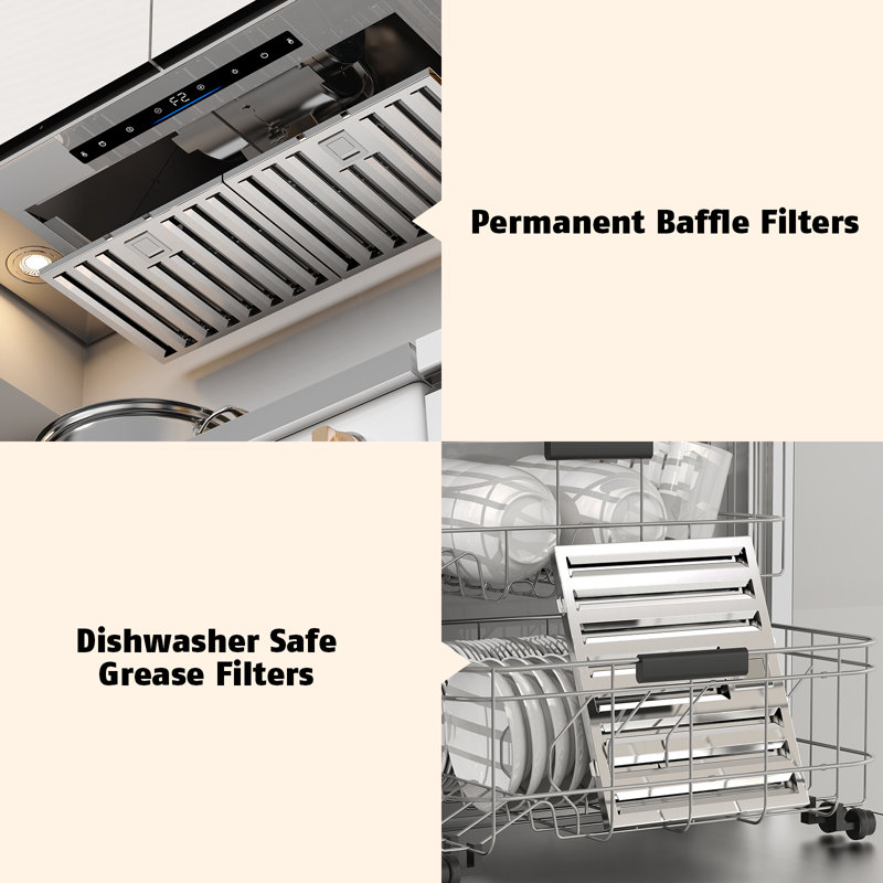 Hotte de cuisine encastrée de 30 po 900 pi³ / min avec hotte de cuisine encastrée avec geste et télécommande BRano, comprend 2 filtres à charbon pour une utilisation sans conduit