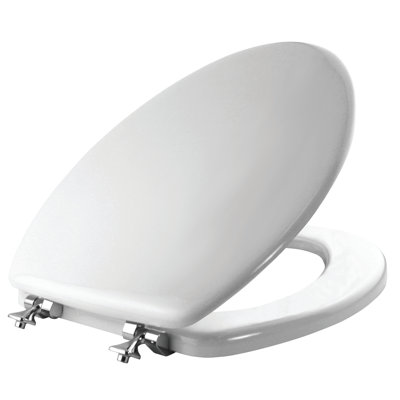 Mayfair Edgewater Wood Toilet Seat with Hinges, Never Comes Loose, ELONGATED, White