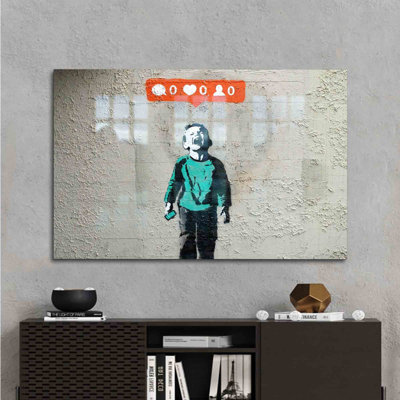 Modern Tempered Glass Wall Art Featuring Urban Graffiti And Social Commentary With Banksy Boy Image For Contemporary Home Decor_Rectangle