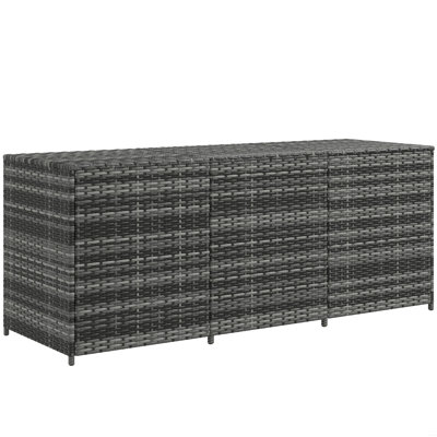 175 Gallon Outdoor Storage Box With Inner Liner, PE Rattan Wicker Deck Box With Pneumatic Bar Lift