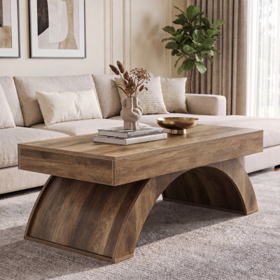 Table basse rectangulaire de 47 pouces, centre de ferme avec base arquée pour le salon, le bureau