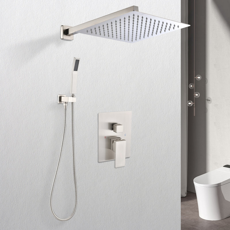 12" Shower Head System Wall Mounted In Brushed Nickel - Enjoy Natural Rainfall, Self-cleaning Nozzle, Meets American Standard Pipe Connections Mount Rainfall Duplication, Release Gap Slot Gap,