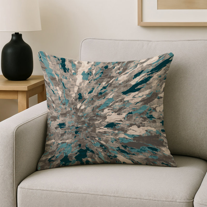 Coussin décoratif intérieur et extérieur Modern, Carré 20 po, Blue/Green/Grey Abstract