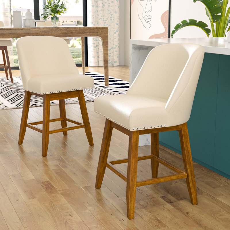 Tabouret de comptoir rembourré Havant, Beige / brun, Tabouret de comptoir (siège d'une hauteur de 26 p